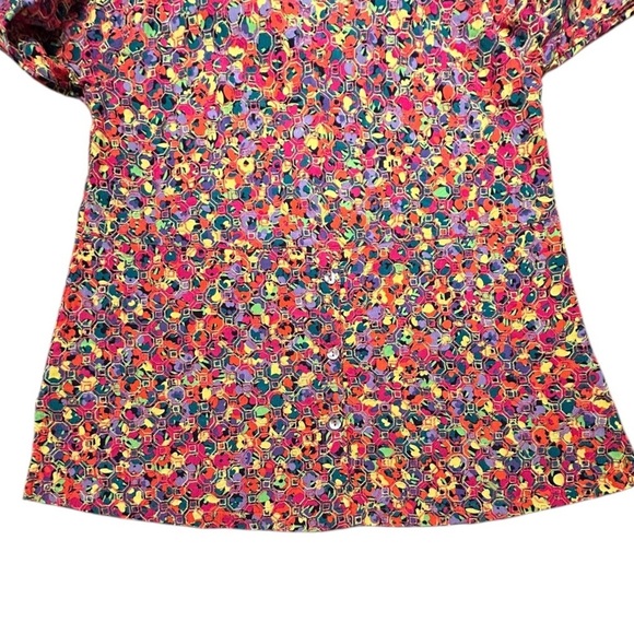 JOHN MARK Multicolor Embroidered Eyelet Tunic Top Wire Collar Roll-Tab Sleeve M - Picture 9 of 12